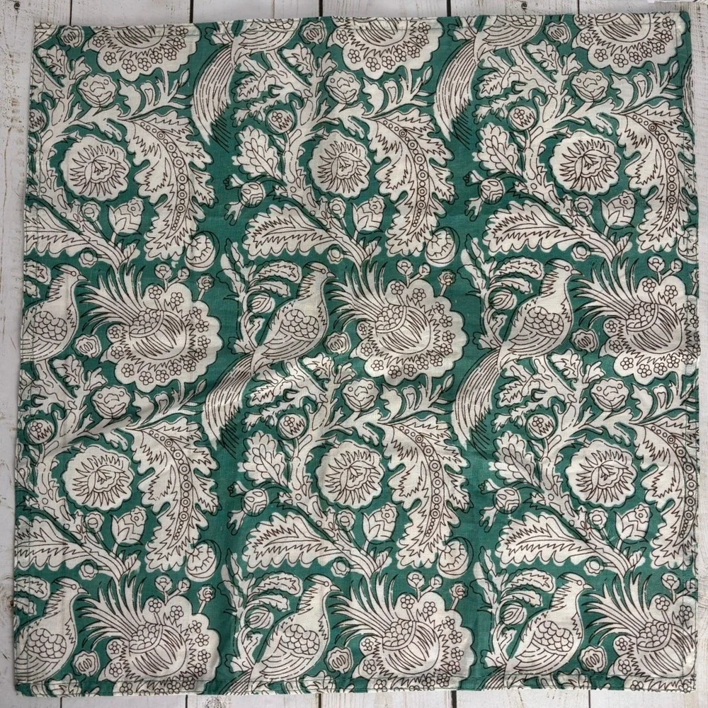 Set of 4 Handmade Floral Block Print Cotton Napkins Boho Bandana 16x16 2451